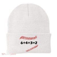 6+4+3=2 Funny Baseball Double Play Beanie thumb 0