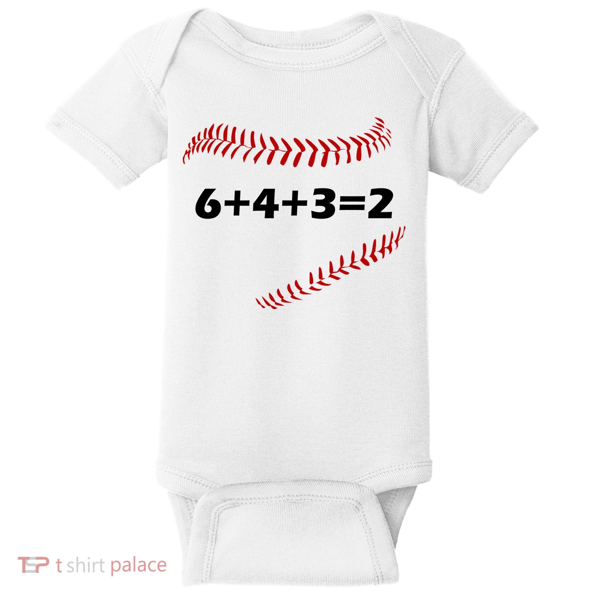 6+4+3=2 Funny Baseball Double Play Baby Bodysuit