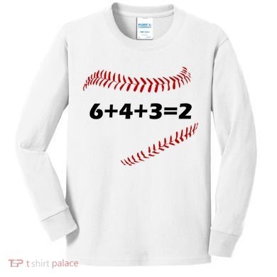 6+4+3=2 Funny Baseball Double Play Kids Long Sleeve Shirt