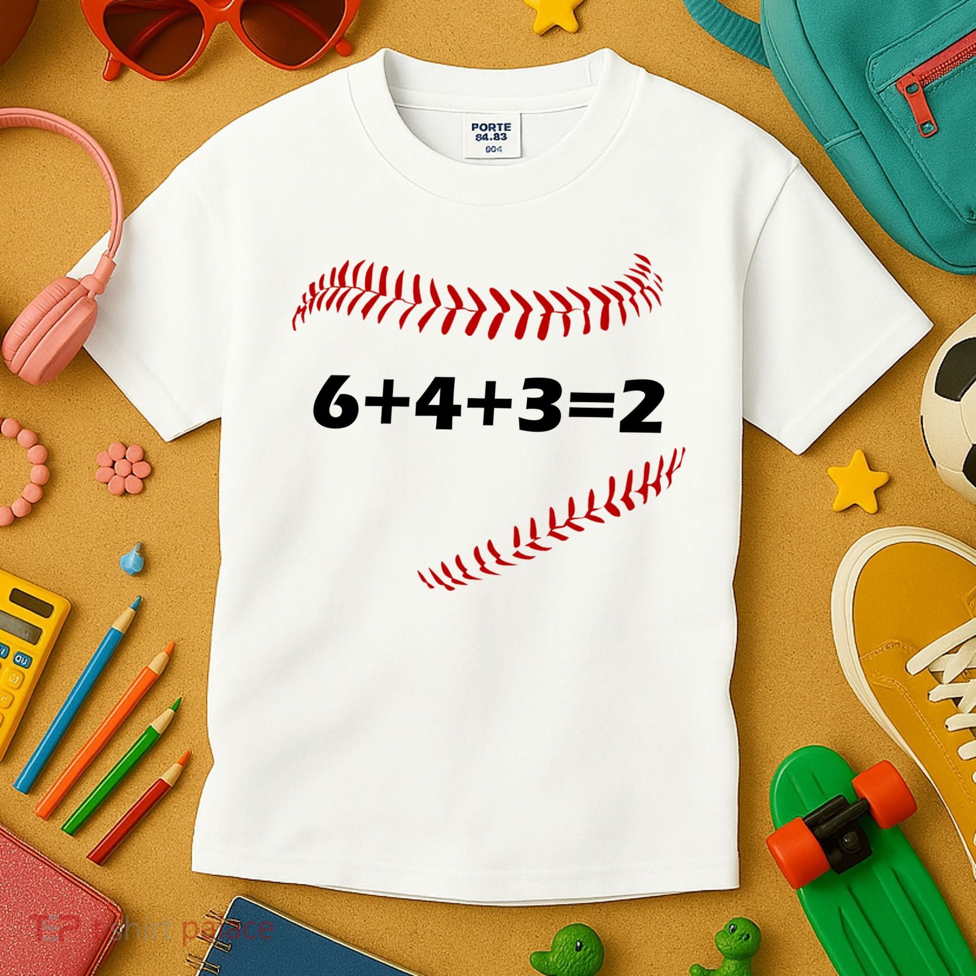 6+4+3=2 Funny Baseball Double Play Kids T-Shirt