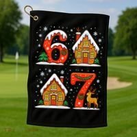 67 Funny Christmas Six Seven Ugly Sweater 6-7 Golf Towel thumb 1