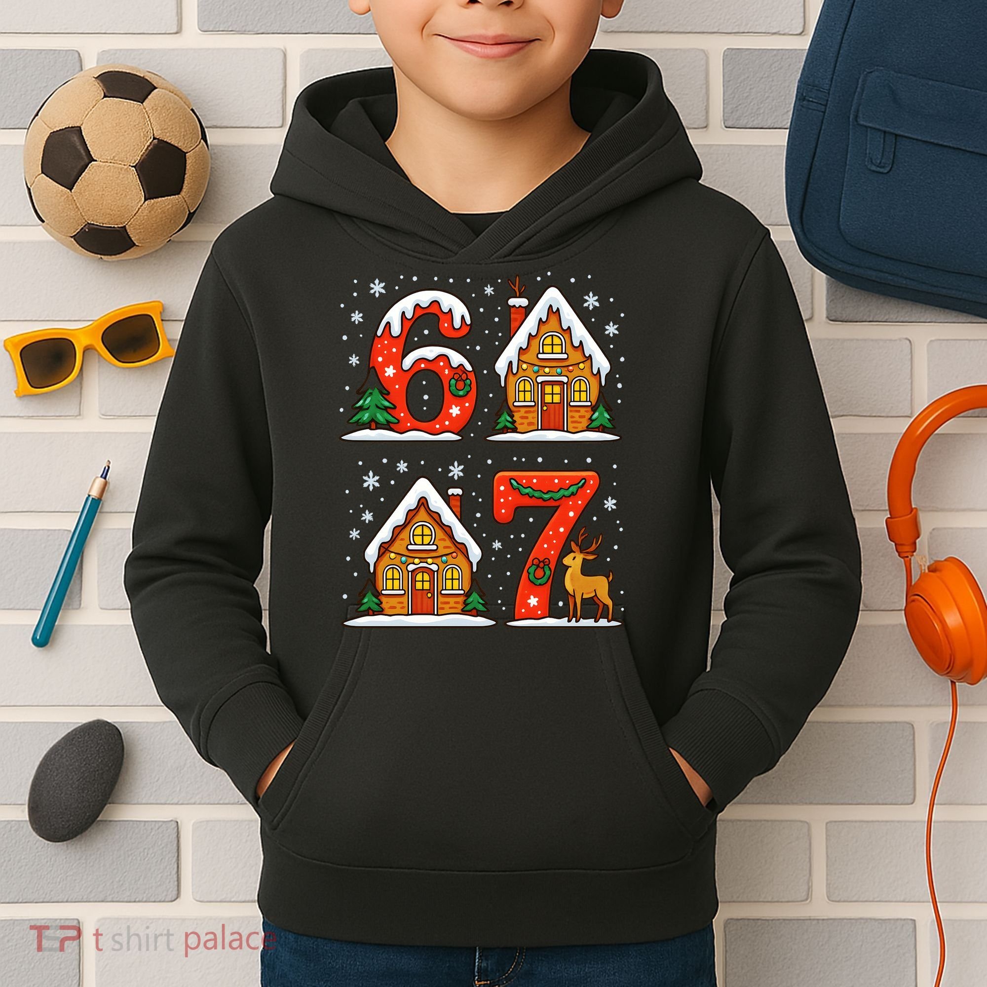 67 Funny Christmas Six Seven Ugly Sweater 6-7 Kids Hoodie