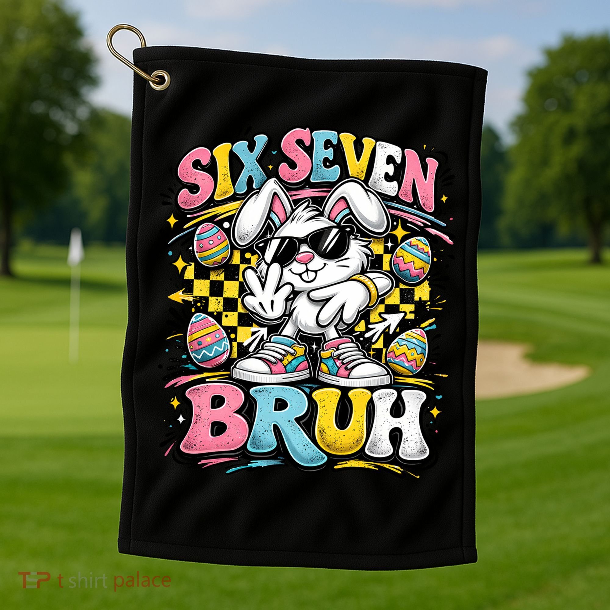 6-7 Funny Easter Bunny 67 Meme Six Seven Bruh Rabbit Golf Towel