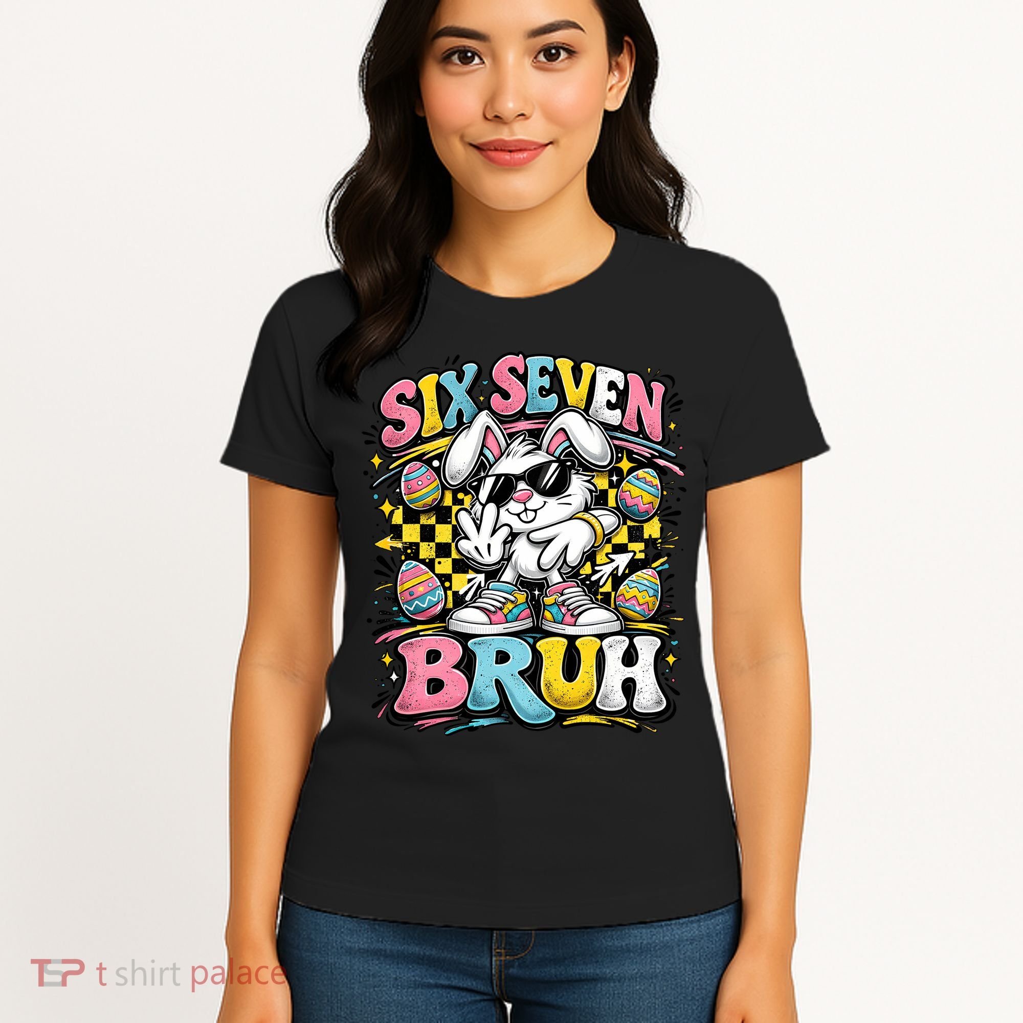6-7 Funny Easter Bunny 67 Meme Six Seven Bruh Rabbit Women's T-Shirt