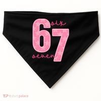 67 Funny Meme 6-7 Pink Script USA-Made Doggie Bandana thumb 0