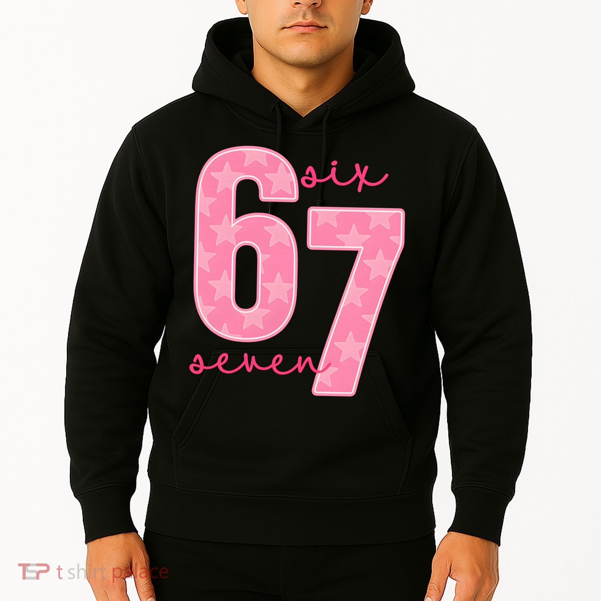 67 Funny Meme 6-7 Pink Script Hoodie