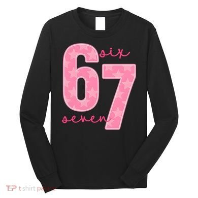 67 Funny Meme 6-7 Pink Script Long Sleeve Shirt