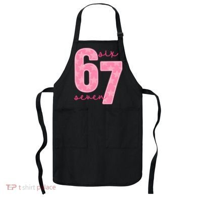 67 Funny Meme 6-7 Pink Script Apron