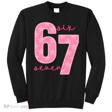 67 Funny Meme 6-7 Pink Script Sweatshirt