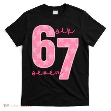 67 Funny Meme 6-7 Pink Script T-Shirt