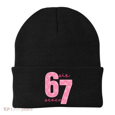 67 Funny Meme 6-7 Pink Script Beanie