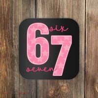 67 Funny Meme 6-7 Pink Script Coaster thumb 0