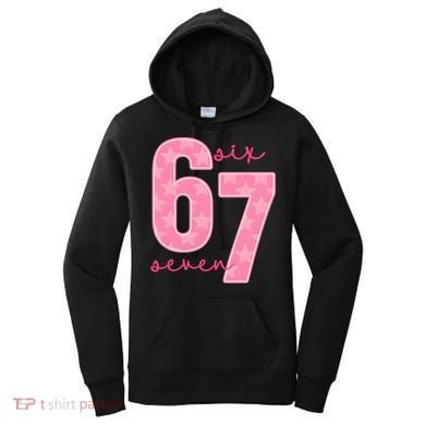 67 Funny Meme 6-7 Pink Script Women's Hoodie