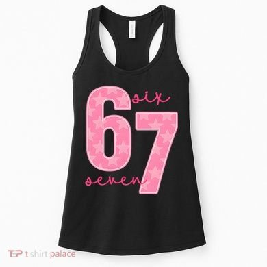 67 Funny Meme 6-7 Pink Script Women's Tank Top