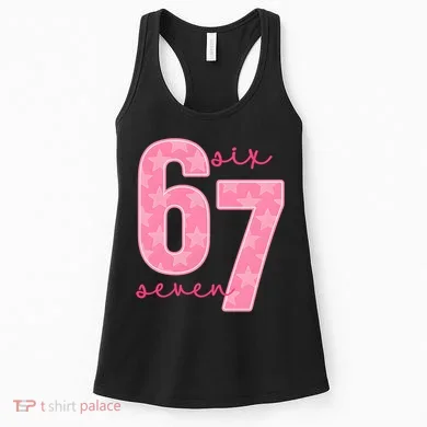 67 Funny Meme 6-7 Pink Script Women's Tank Top