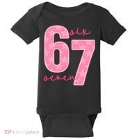 67 Funny Meme 6-7 Pink Script Baby Bodysuit thumb 0