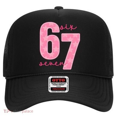 67 Funny Meme 6-7 Pink Script Hat