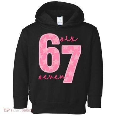 67 Funny Meme 6-7 Pink Script Toddler Hoodie