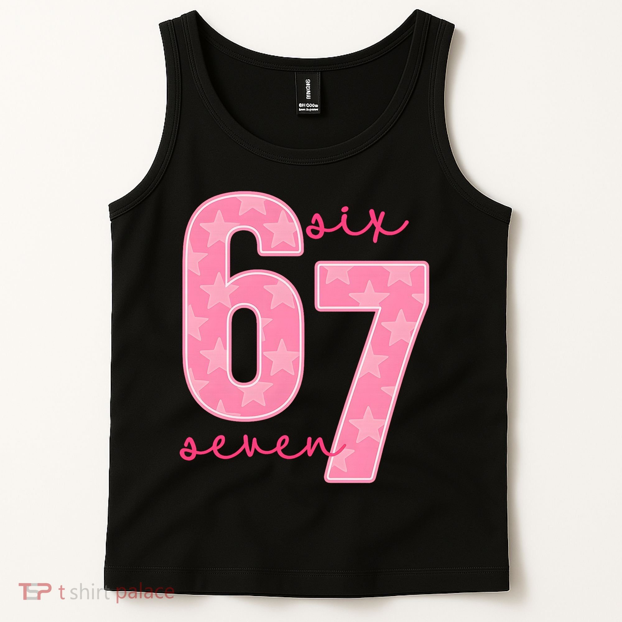 67 Funny Meme 6-7 Pink Script Tank Top
