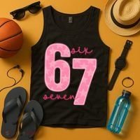67 Funny Meme 6-7 Pink Script Tank Top thumb 4