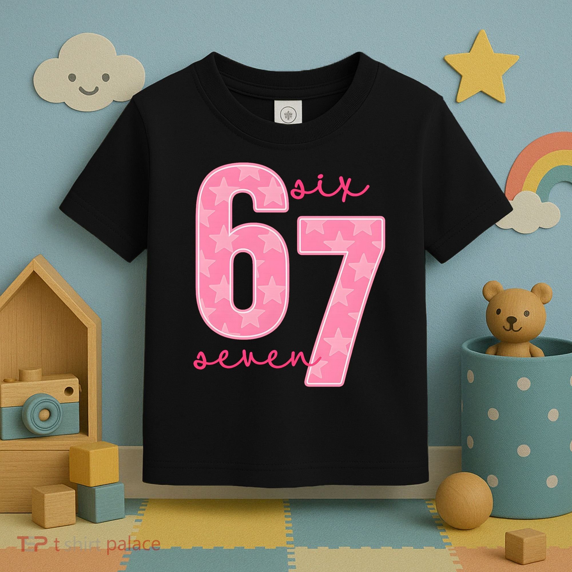67 Funny Meme 6-7 Pink Script Toddler T-Shirt