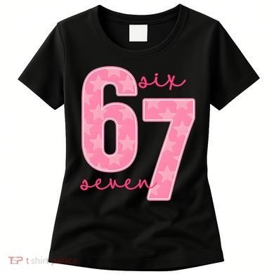 67 Funny Meme 6-7 Pink Script Women's T-Shirt