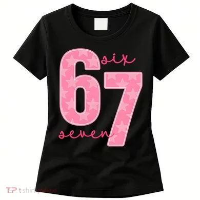 67 Funny Meme 6-7 Pink Script Women's T-Shirt