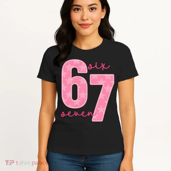 67 Funny Meme 6-7 Pink Script Women's T-Shirt