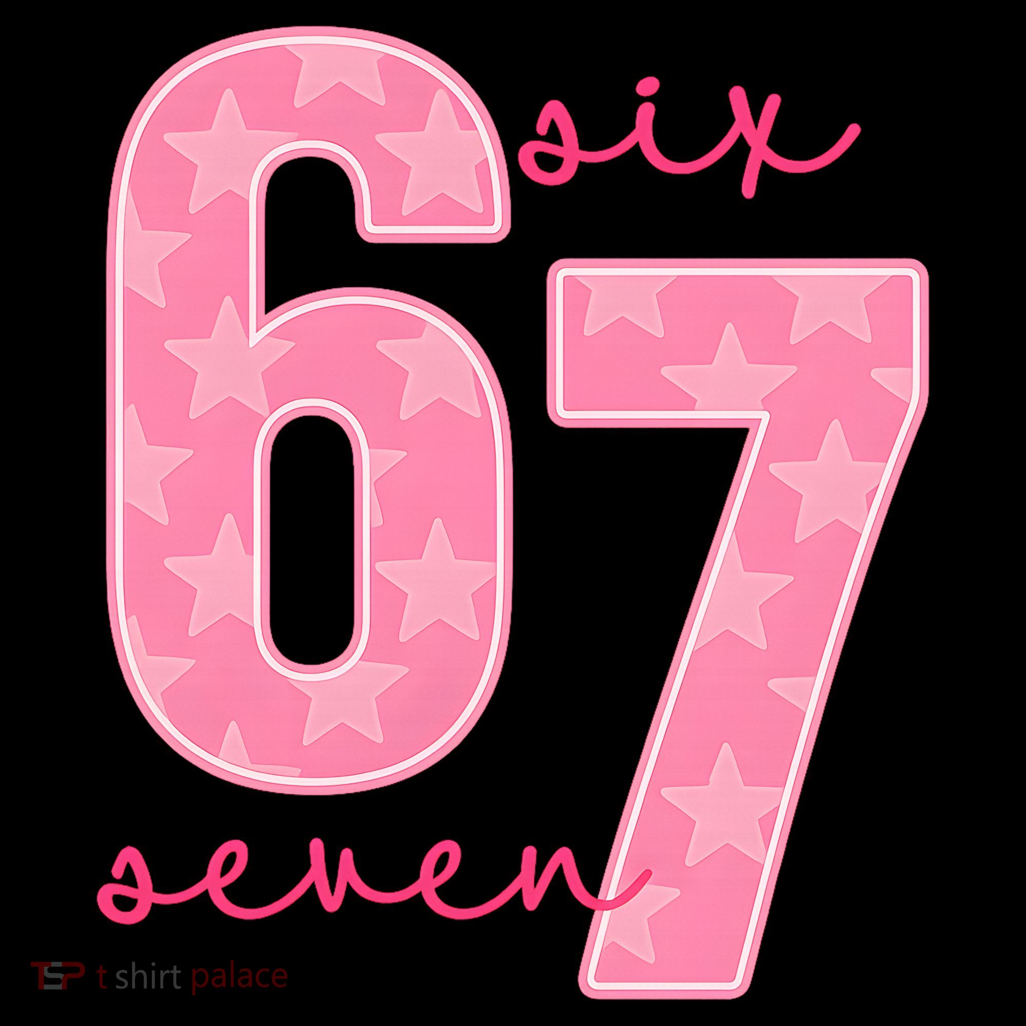 67 Funny Meme 6-7 Pink Script Women's T-Shirt