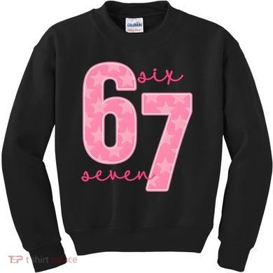 67 Funny Meme 6-7 Pink Script Kids Sweatshirt