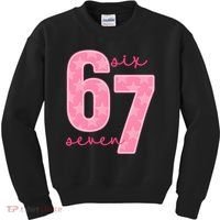 67 Funny Meme 6-7 Pink Script Kids Sweatshirt thumb 0