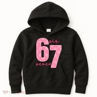 67 Funny Meme 6-7 Pink Script Kids Hoodie thumb 0