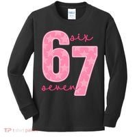 67 Funny Meme 6-7 Pink Script Kids Long Sleeve Shirt thumb 0