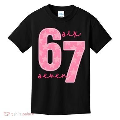 67 Funny Meme 6-7 Pink Script Kids T-Shirt