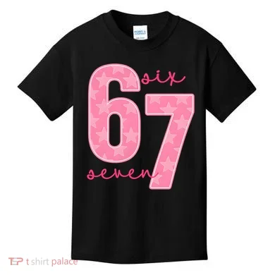 67 Funny Meme 6-7 Pink Script Kids T-Shirt