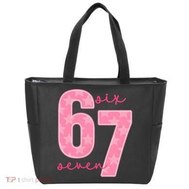 67 Funny Meme 6-7 Pink Script Tote Bag