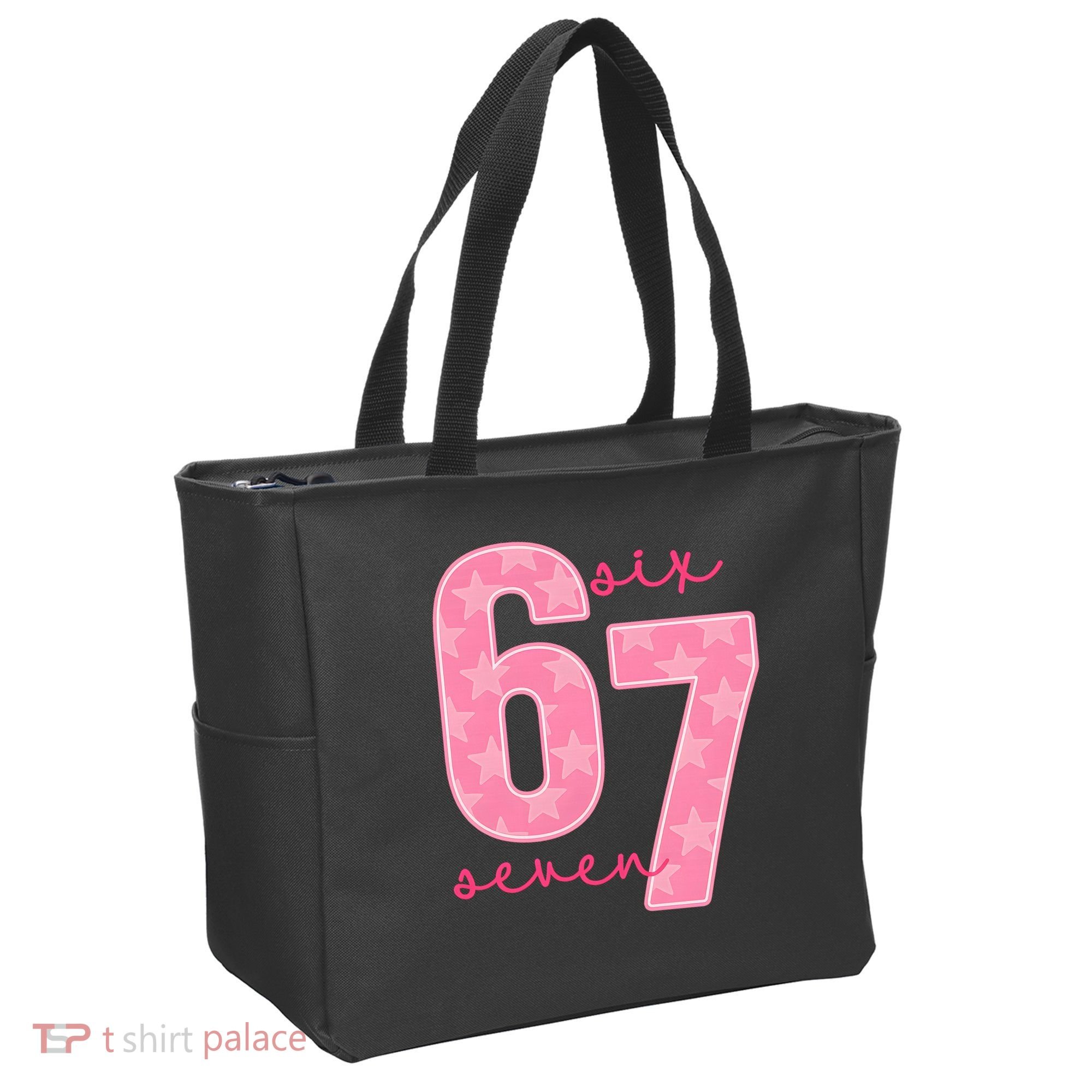 67 Funny Meme 6-7 Pink Script Tote Bag