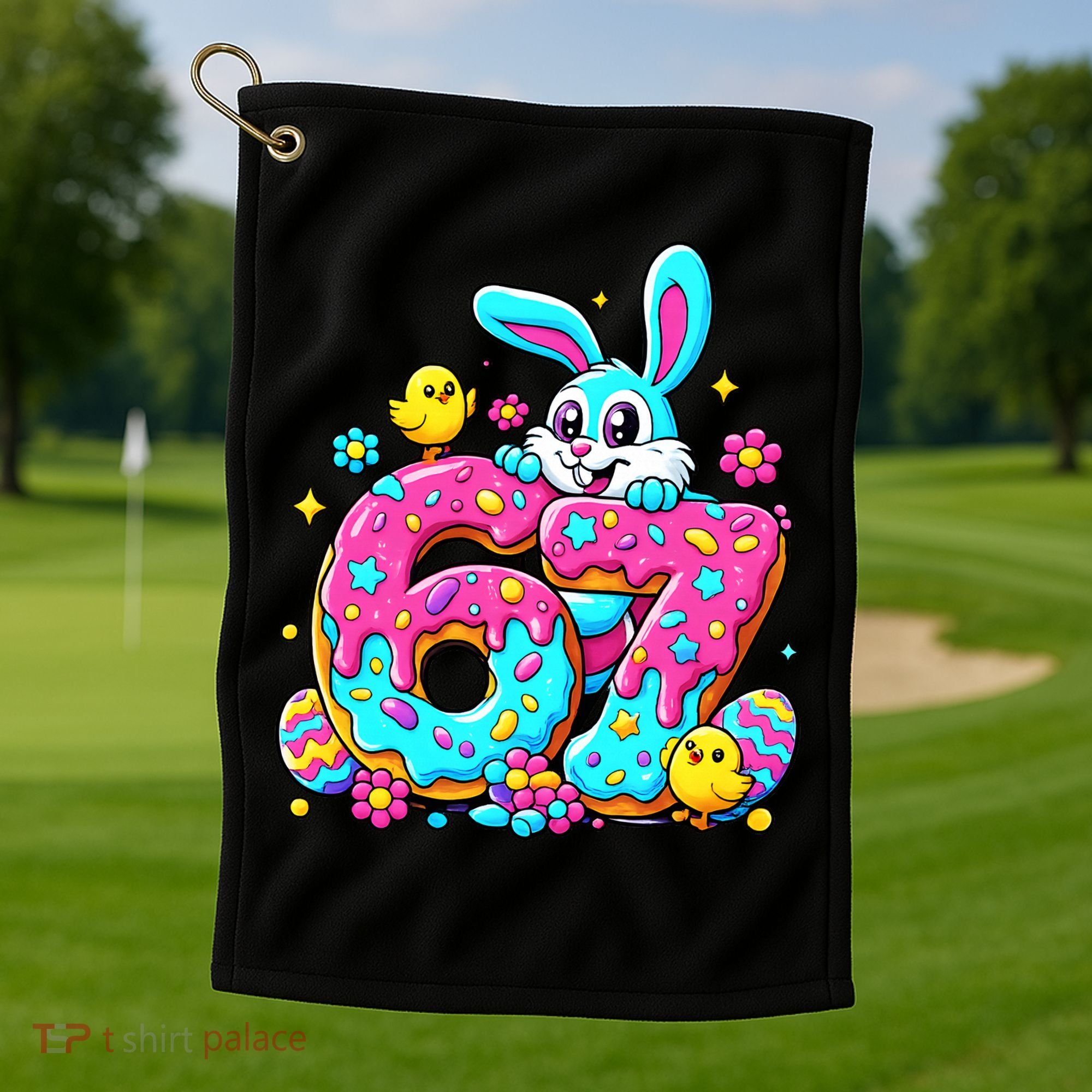 67 Funny Six Seven Gen Meme Cute Rabbit Easter Bunny Golf Towel