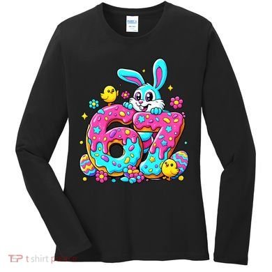 67 Funny Six Seven Gen Meme Cute Rabbit Easter Bunny Women's Long Sleeve Shirt