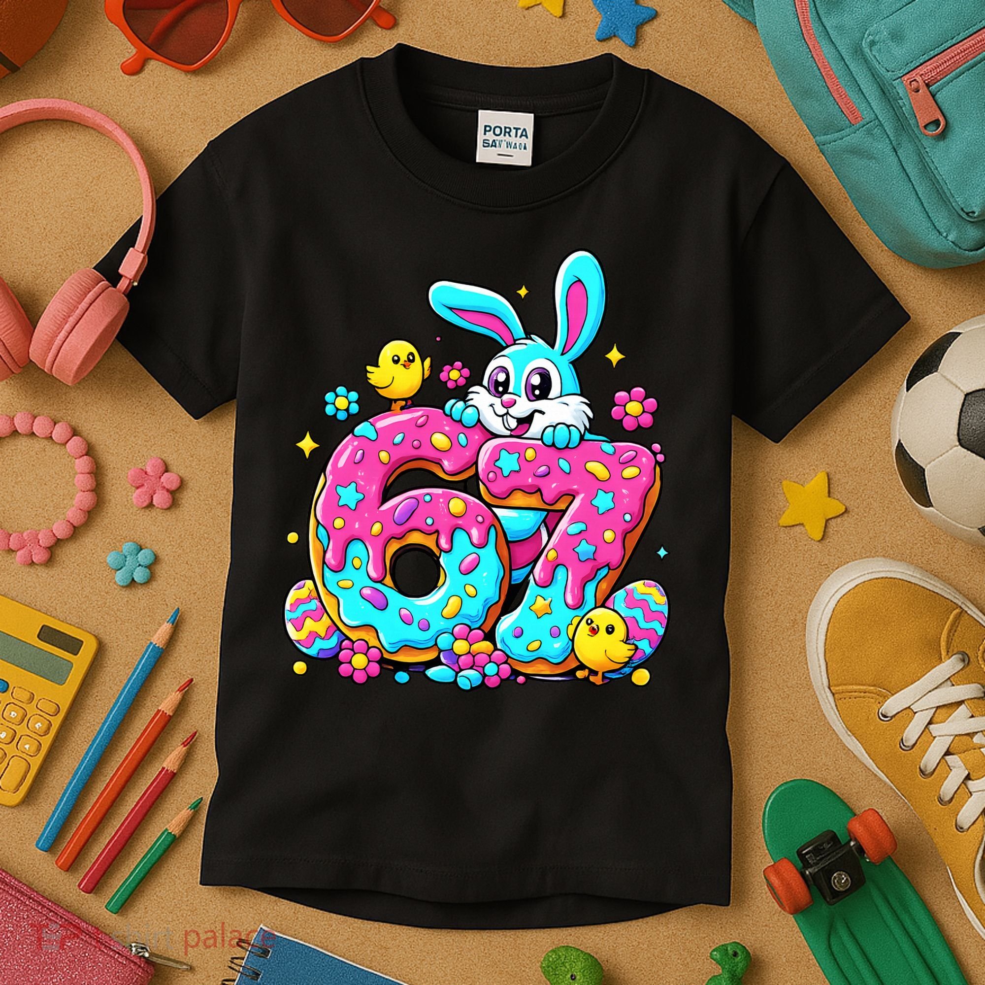 67 Funny Six Seven Gen Meme Cute Rabbit Easter Bunny Kids T-Shirt