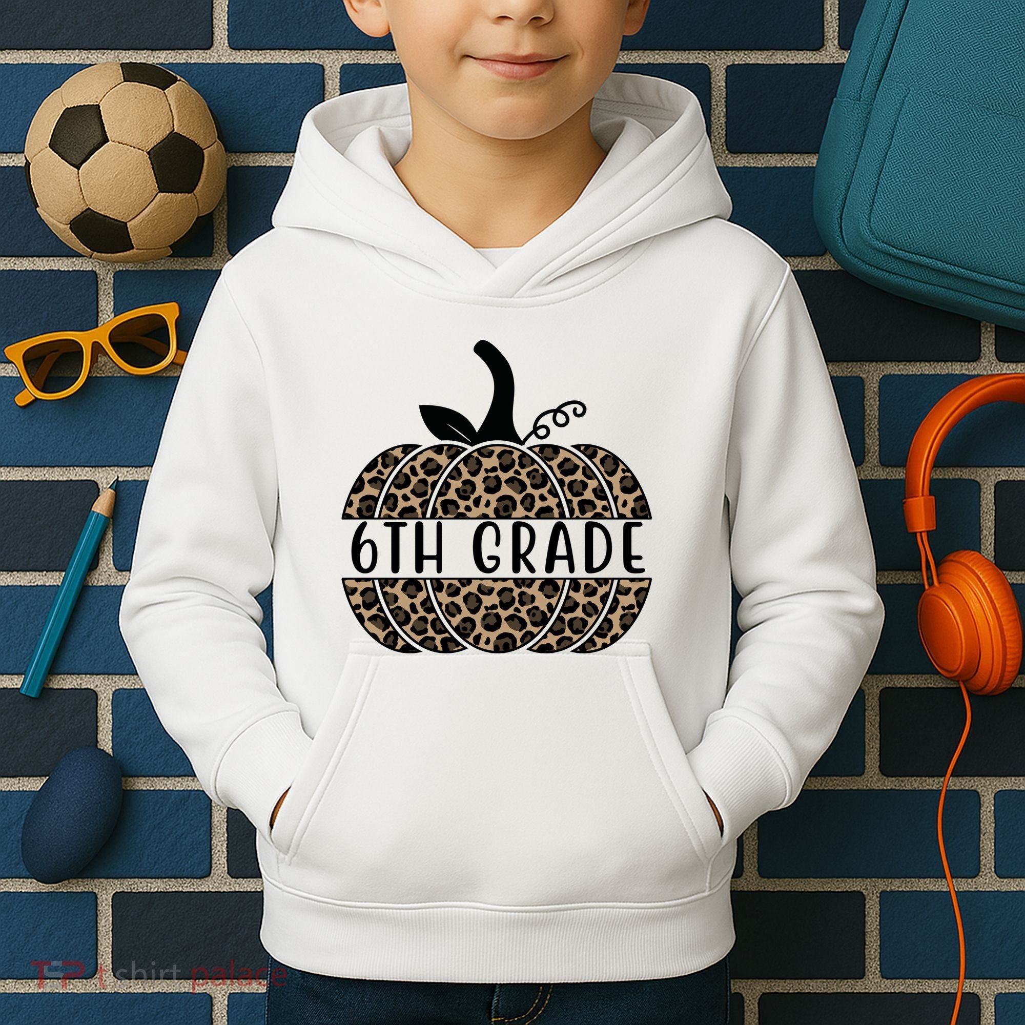 6th Grade Leopard Pumpkin Kids Hoodie