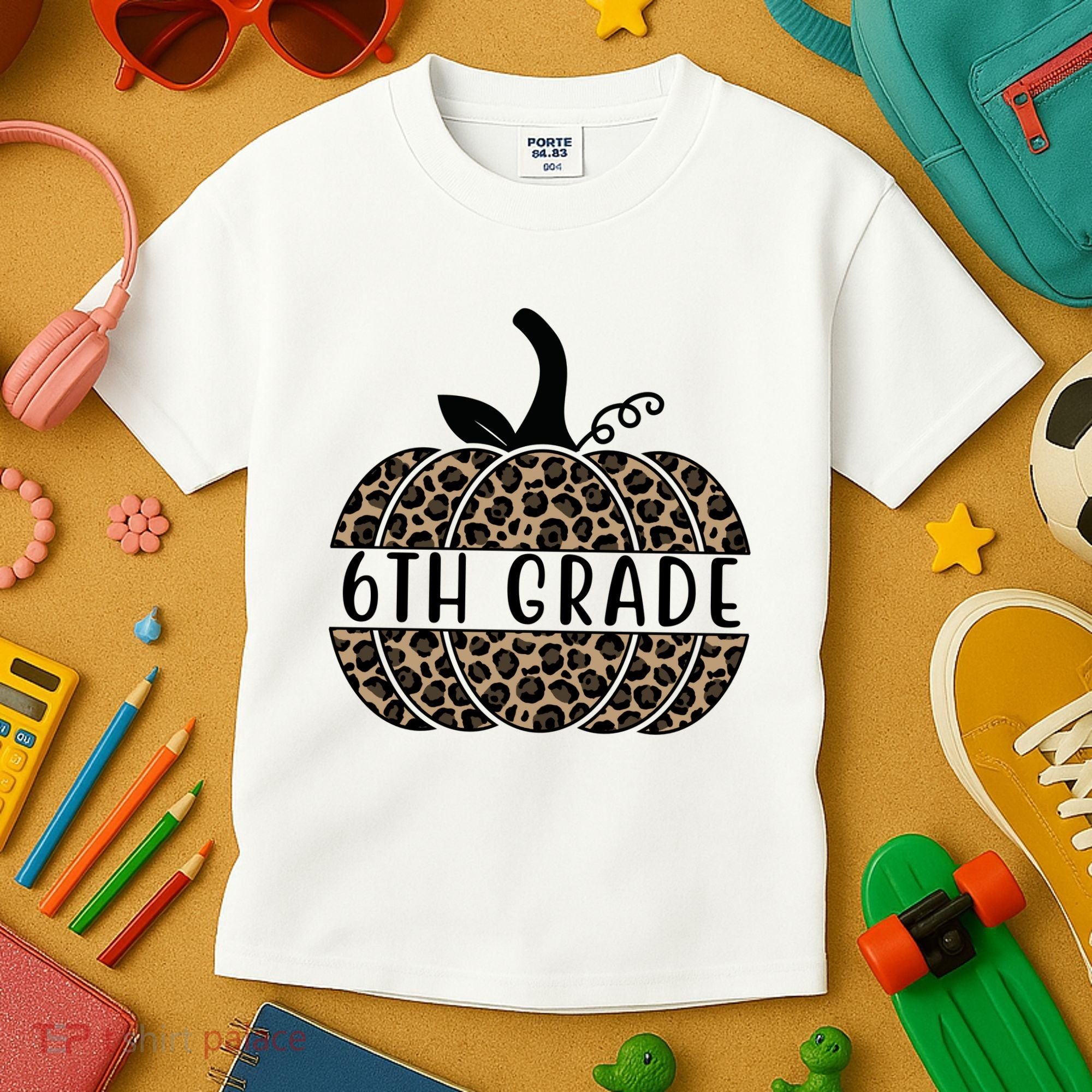 6th Grade Leopard Pumpkin Kids T-Shirt