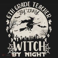 6Th Grade Teacher By Day Witch By Night Funny Halloween Cute Gift Doggie Tank thumb 4