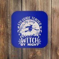 6Th Grade Teacher By Day Witch By Night Funny Halloween Cute Gift Coaster thumb 0