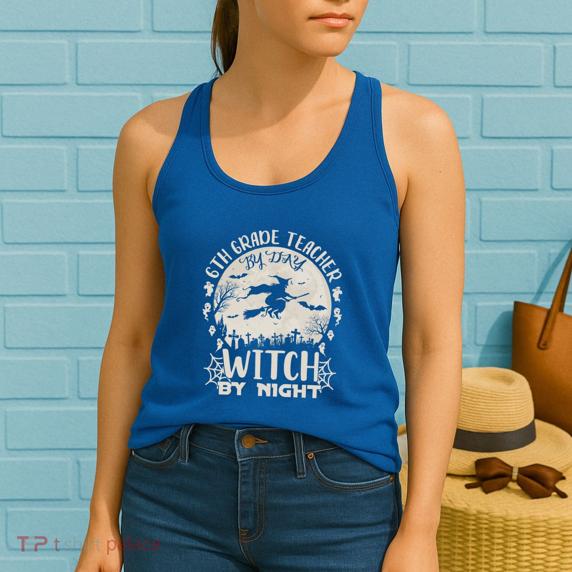 6Th Grade Teacher By Day Witch By Night Funny Halloween Cute Gift Women's Tank Top