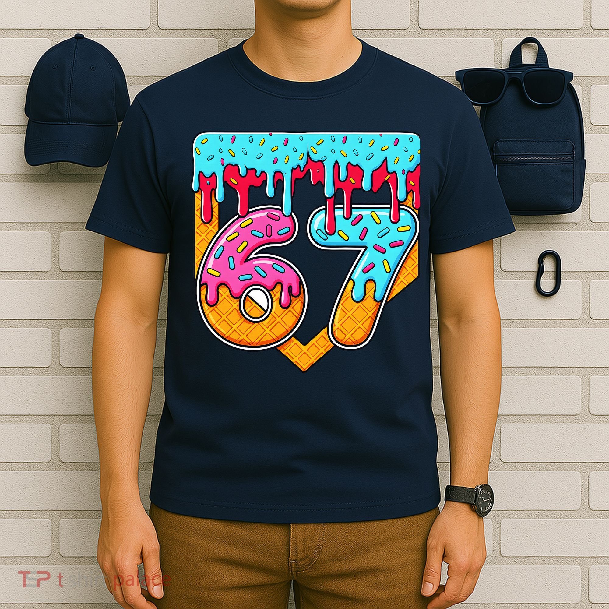 67 Ice Cream Drip Home Plate Baseball Six Seven T-Shirt