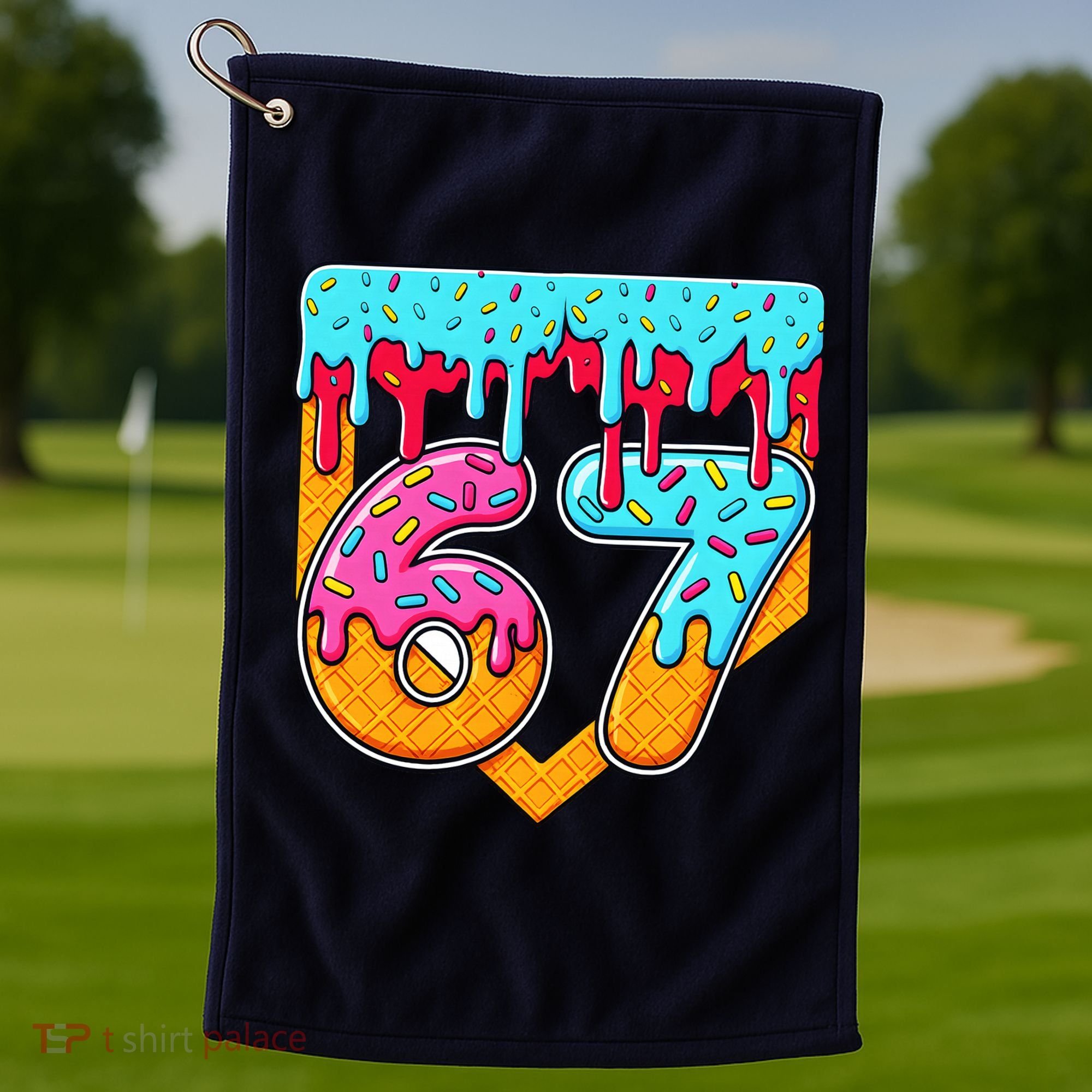 67 Ice Cream Drip Home Plate Baseball Six Seven Golf Towel