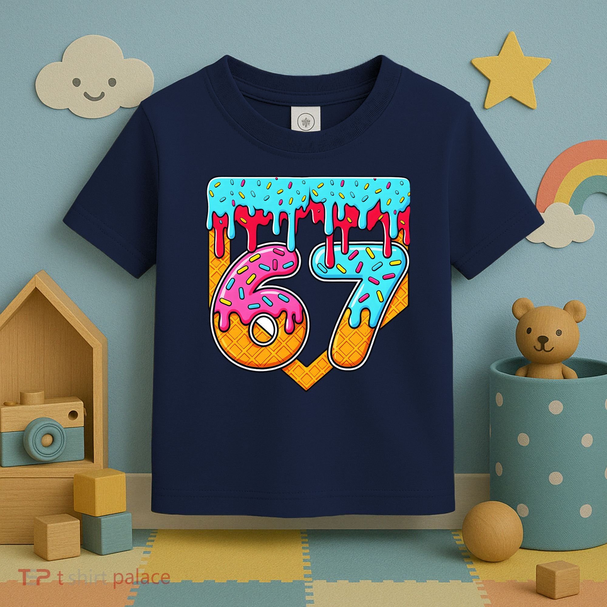 67 Ice Cream Drip Home Plate Baseball Six Seven Toddler T-Shirt