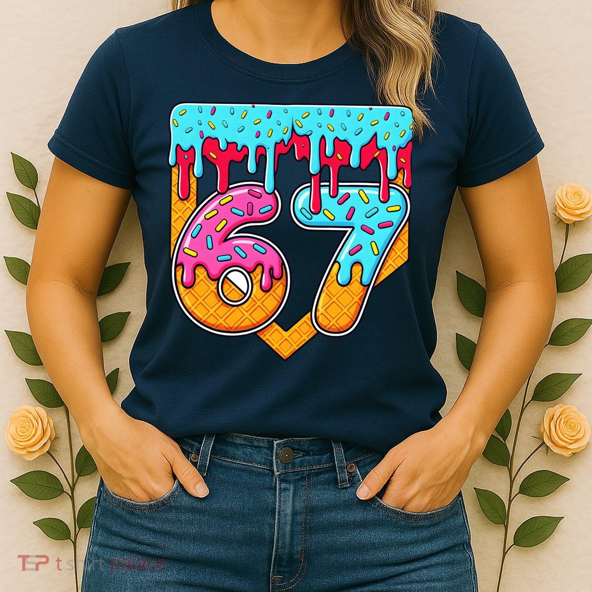 67 Ice Cream Drip Home Plate Baseball Six Seven Women's T-Shirt