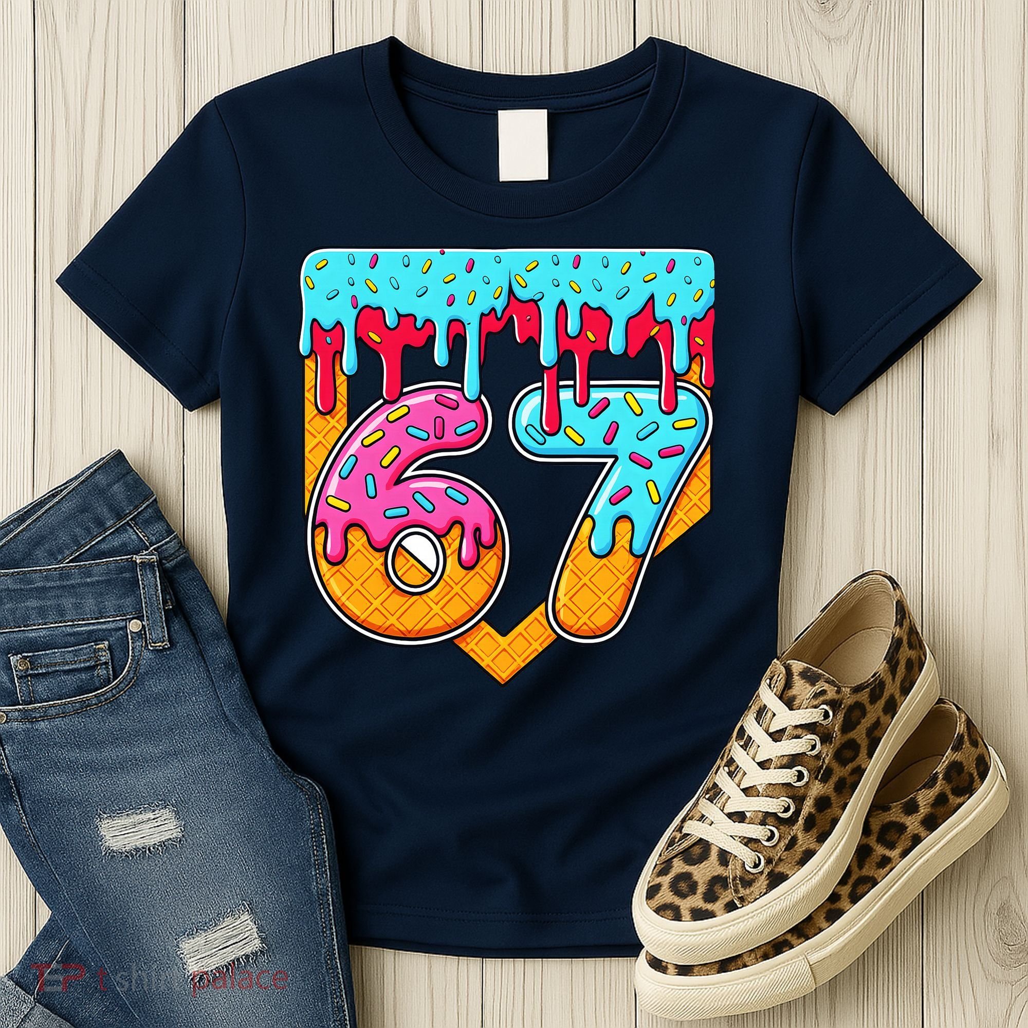67 Ice Cream Drip Home Plate Baseball Six Seven Women's T-Shirt